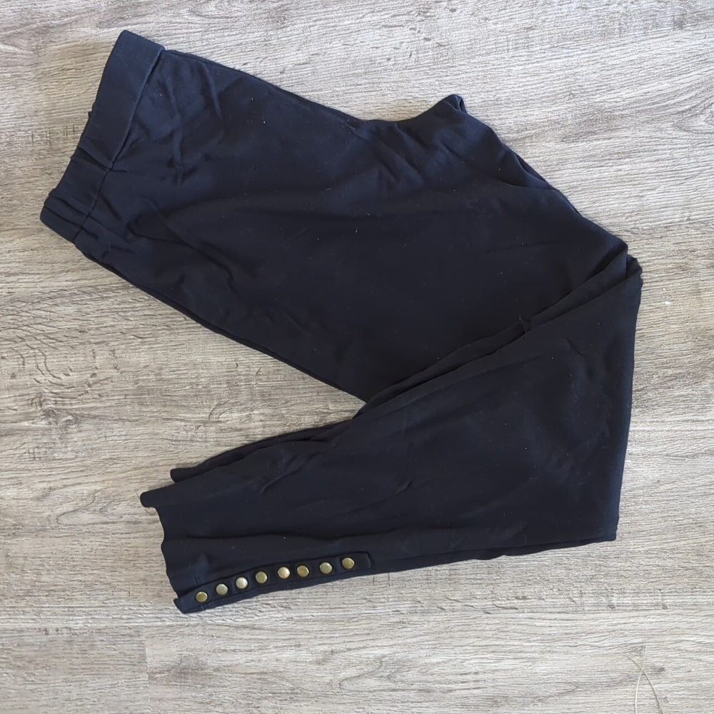 Black Leggings with Bronze Snaps on Ankles - Narration Brand - Size L